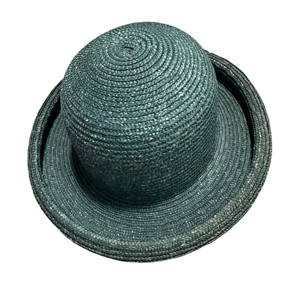 Vintage 90's Betmar straw hat rolled brim faded aqua blue sunhat cottagecore